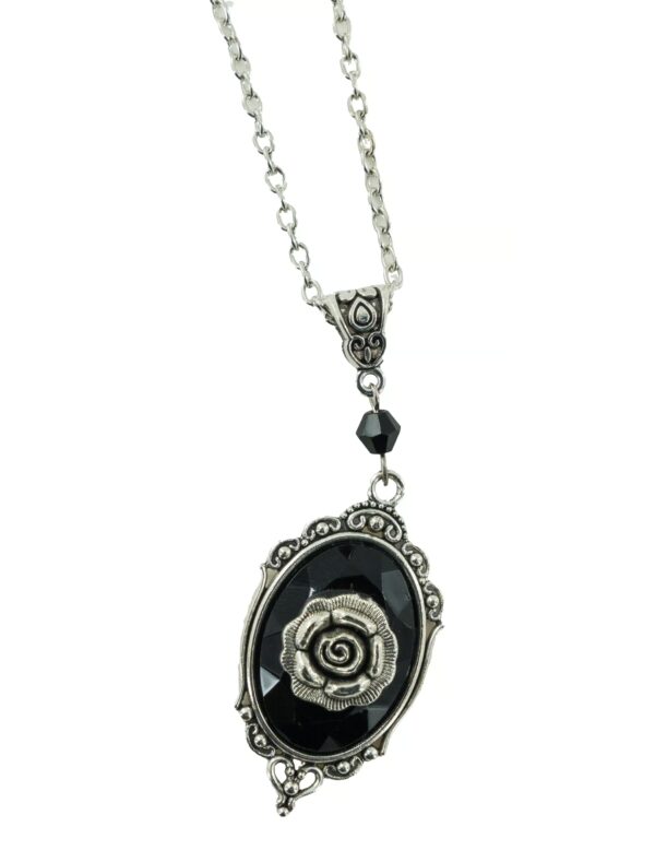 Kostümzubehör Halskette Rose silber/schwarz