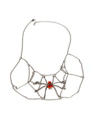 Kostümzubehör Halskette Spinne mit rotem Stein