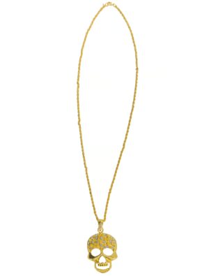 Kostümzubehör Halskette Totenkopf gold