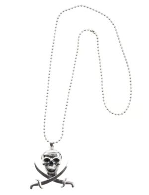 Kostümzubehör Halskette Totenkopf mit Dolchen Farbe: silber