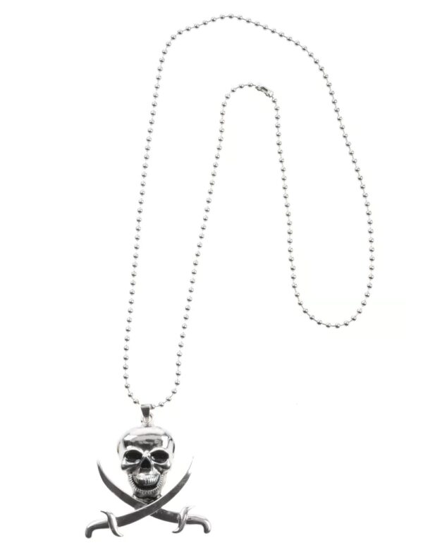 Kostümzubehör Halskette Totenkopf mit Dolchen Farbe: silber