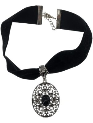 Kostümzubehör Halskette mit Anhänger oval schwarz