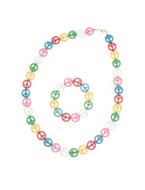 Kostümzubehör Halskette mit Armband Peace bunt Farbe: mehrfarbig