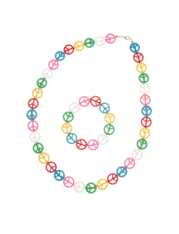 Kostümzubehör Halskette mit Armband Peace bunt Farbe: mehrfarbig