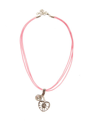 Kostümzubehör Halskette mit Herzanhänger und Stein rosa