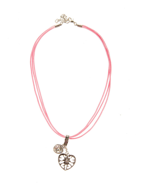 Kostümzubehör Halskette mit Herzanhänger und Stein rosa