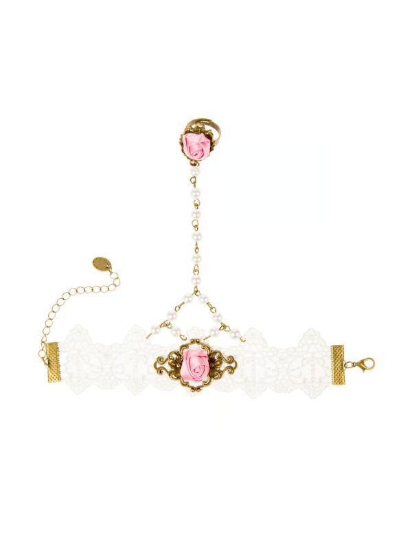 Kostümzubehör Handkette mit Perlen rosa/weiß