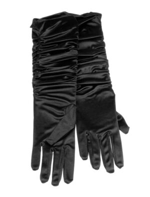 Kostümzubehör Handschuh Gala schwarz gerafft Satin 38cm