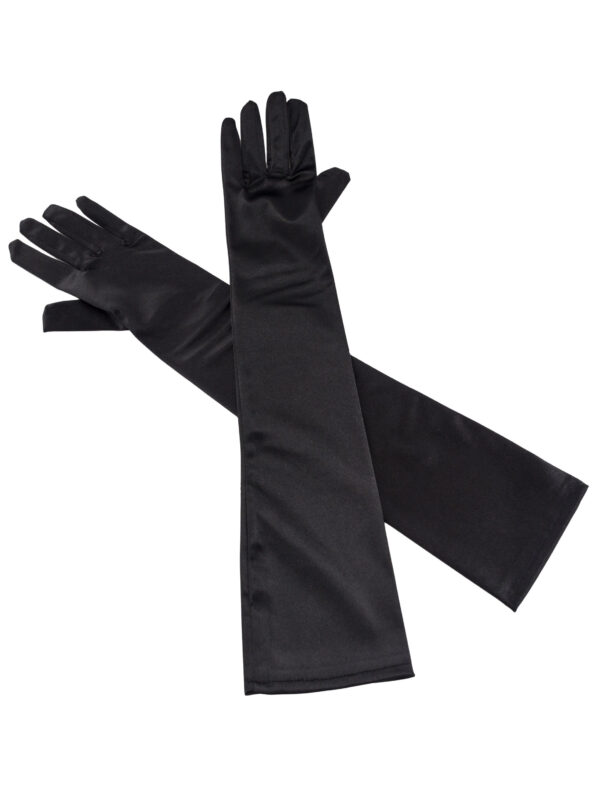 Kostümzubehör Handschuh Satin schwarz glatt über Ellenbogen 48 cm
