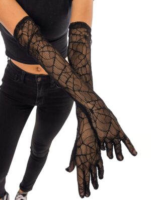Kostümzubehör Handschuh Spinnenmotiv schwarz 50 cm