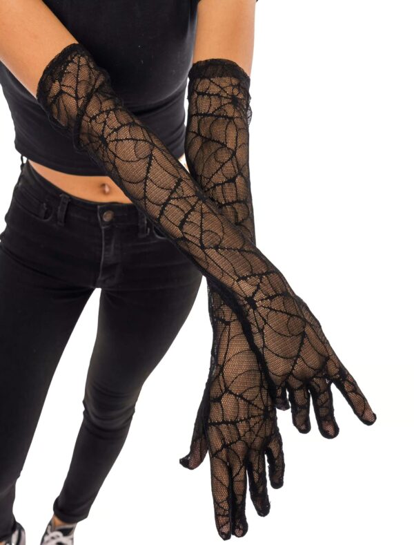 Kostümzubehör Handschuh Spinnenmotiv schwarz 50 cm