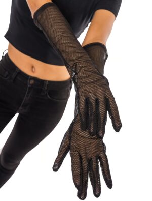 Kostümzubehör Handschuhe Fischnetz lang schwarz schwarz one size