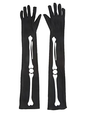 Kostümzubehör Handschuhe Knochen lang Farbe: schwarz
