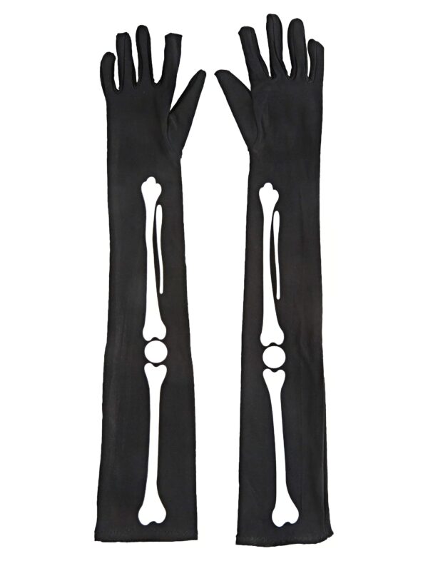 Kostümzubehör Handschuhe Knochen lang Farbe: schwarz