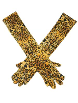 Kostümzubehör Handschuhe Samt 52cm Leopard beige/braun