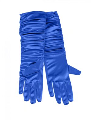 Kostümzubehör Handschuhe Satin gerafft 40cm Damen blau one size