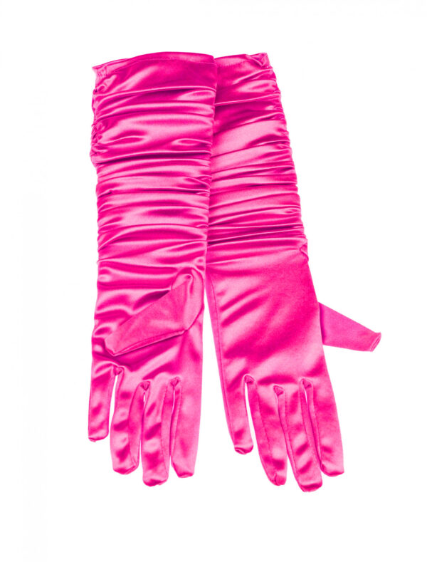 Kostümzubehör Handschuhe Satin gerafft 40cm Damen pink one size