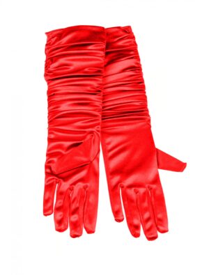 Kostümzubehör Handschuhe Satin gerafft 40cm Damen rot one size