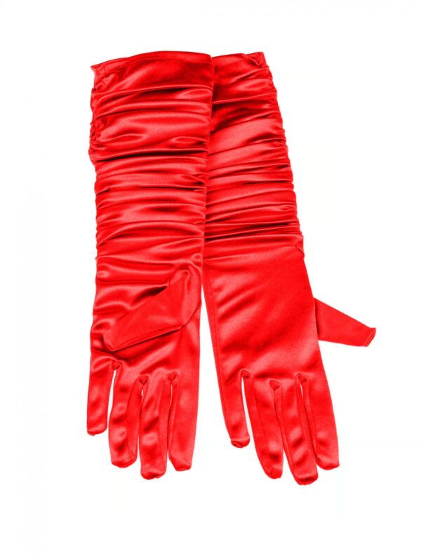 Kostümzubehör Handschuhe Satin gerafft 40cm Damen rot one size