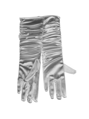 Kostümzubehör Handschuhe Satin gerafft 40cm Damen silber one size