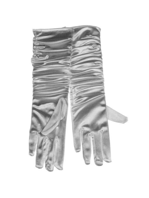 Kostümzubehör Handschuhe Satin gerafft 40cm Damen silber one size