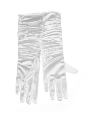 Kostümzubehör Handschuhe Satin gerafft 40cm weiß one size