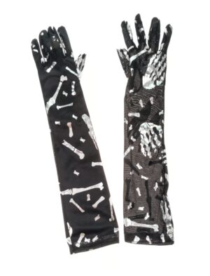 Kostümzubehör Handschuhe Satin mit Knochen 42cm Farbe: schwarz