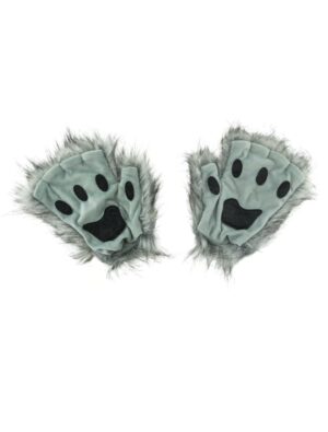 Kostümzubehör Handschuhe Wolf grau