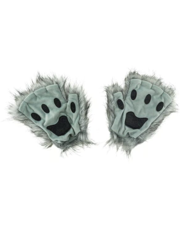 Kostümzubehör Handschuhe Wolf grau