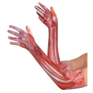 Kostümzubehör Handschuhe blutig lang Farbe: rot/weiß