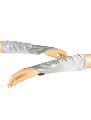 Kostümzubehör Handschuhe fingerlos Satin silber one size