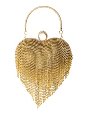 Kostümzubehör Handtasche Herz mit Strassfransen Damen gold