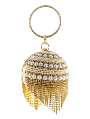 Kostümzubehör Handtasche Kugel mit Perlen und Strasssteinen Damen gold