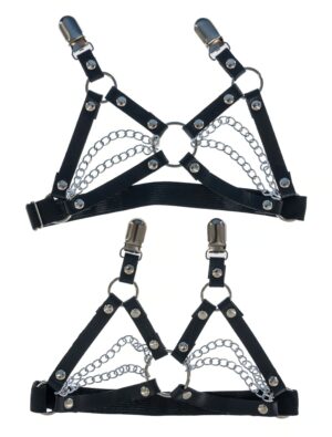 Kostümzubehör Harness Strumpfhalter mit Zierkette Farbe: schwarz