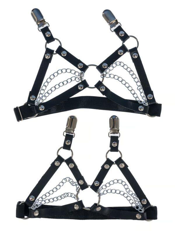 Kostümzubehör Harness Strumpfhalter mit Zierkette Farbe: schwarz