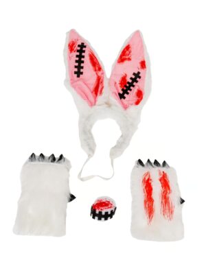 Kostümzubehör Hasen-Set blutig 3-tlg. Farbe: rot/weiß