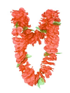 Kostümzubehör Hawaiikette mit grünen Blättern rot