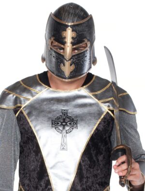 Kostümzubehör Helm Ritter mit Visier silber/gold