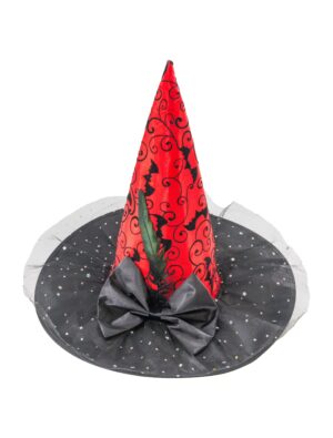 Kostümzubehör Hexenhut Fledermaus mit Schleife schwarz/rot one size