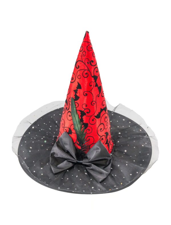 Kostümzubehör Hexenhut Fledermaus mit Schleife schwarz/rot one size