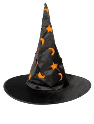 Kostümzubehör Hexenhut Mond und Sternen schwarz/orange one size