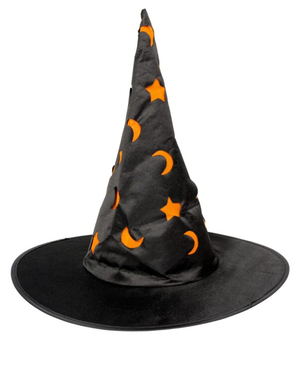 Kostümzubehör Hexenhut Mond und Sternen schwarz/orange one size
