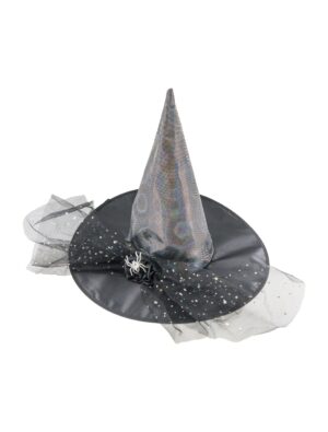 Kostümzubehör Hexenhut mit Spinne und Tüll schwarz/silber one size