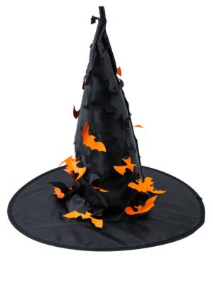 Kostümzubehör Hexenhut schwarz mit Fledermäusen orange