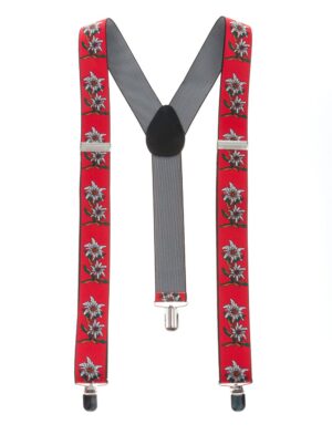 Kostümzubehör Hosenträger mit Edelweiß rot