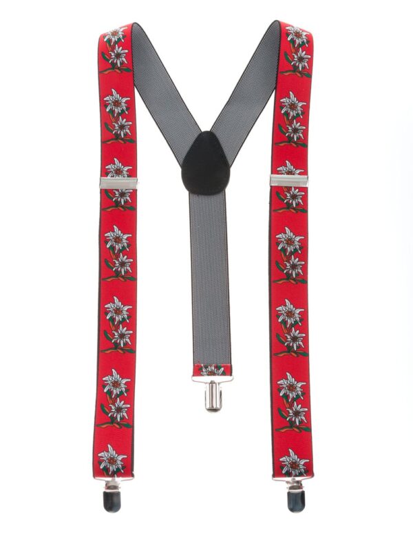 Kostümzubehör Hosenträger mit Edelweiß rot