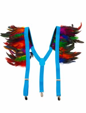 Kostümzubehör Hosenträger mit Federn bunt Farbe: schwarz/blau