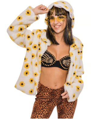 Kostümzubehör Hut Faux-Fur Damen mit Blumen one size Farbe: gelb/weiß