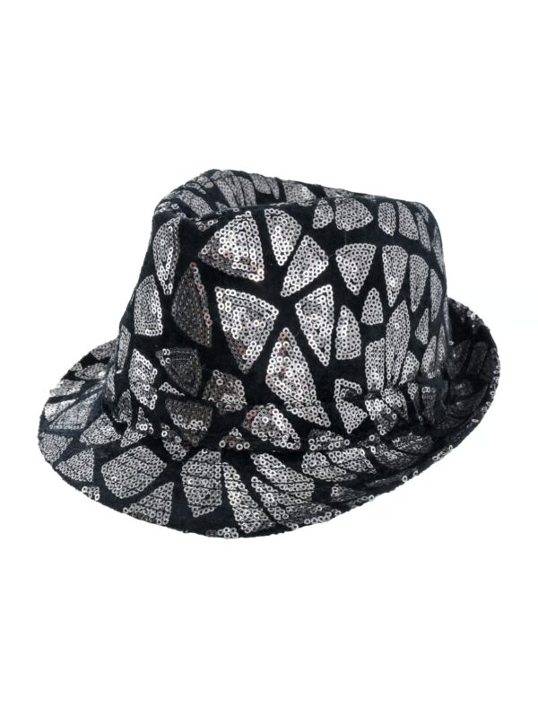 Kostümzubehör Hut Fedora Pailletten schwarz/silber one size