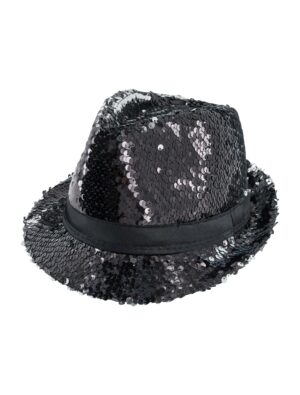 Kostümzubehör Hut Fedora Wendepailletten schwarz/silber one size
